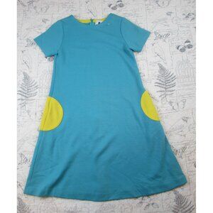 $650 Lisa Perry Women Blue Yellow Circle Pocket A-Line Wool Shift Dress 2 4